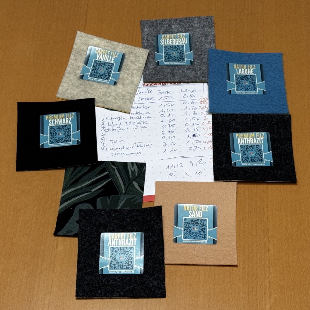 Filz Musterpaket und Aufmaß der zu filzenden Flächen
