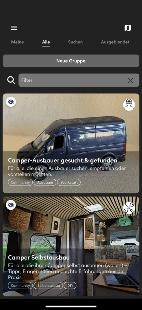 Spezielle Gruppen für fast alle Camping Themen
